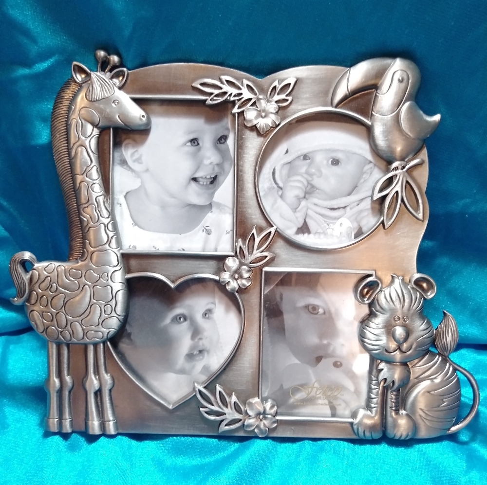 Vintage Children's Pewter 'Jungle Collage' Picture
